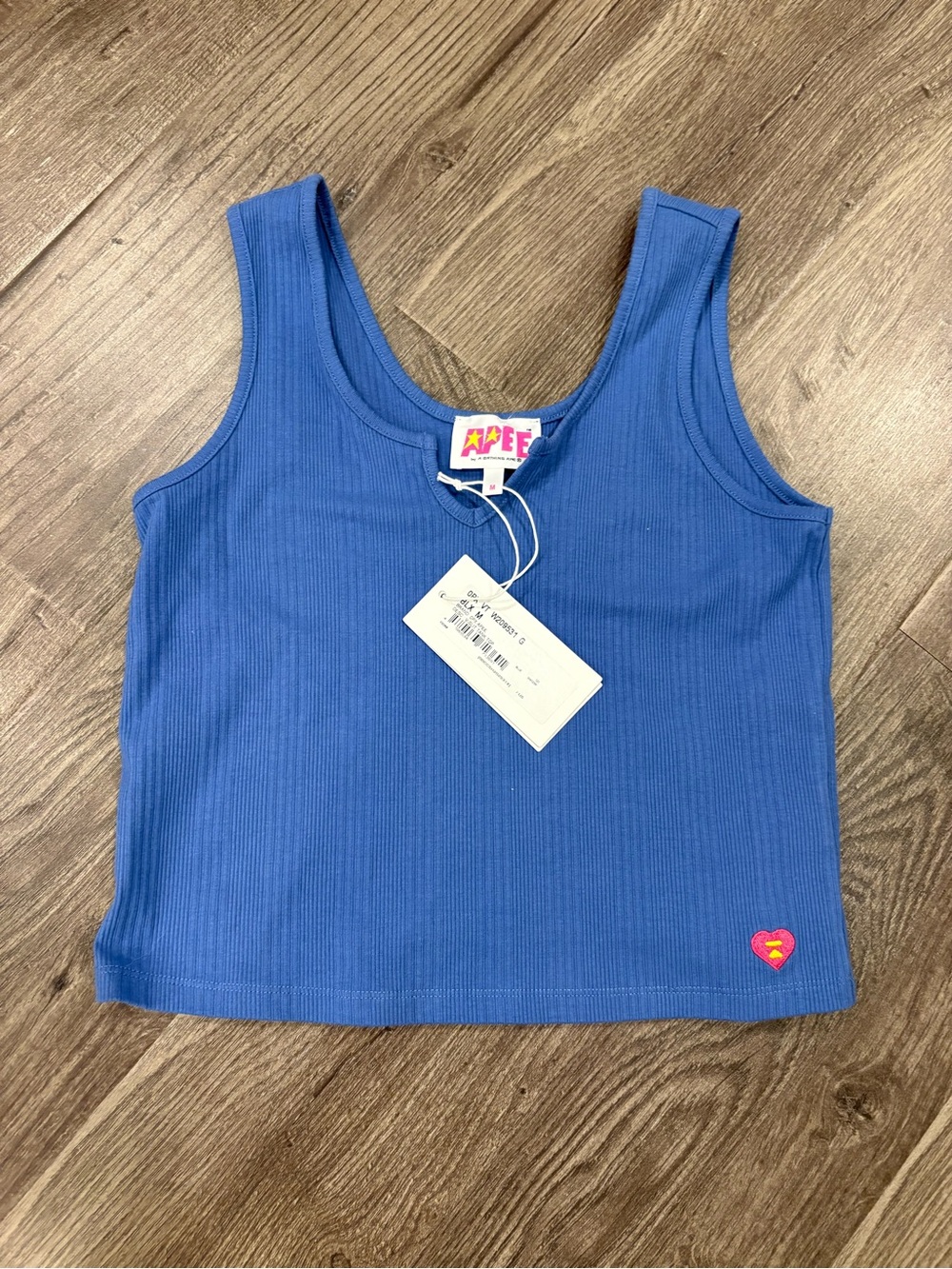 Apee Blue Ribbed Tank Top - Women's Sleeveless Crop
